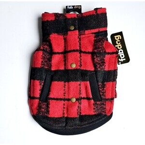 Fabdog Plaid Boucle Coat Red & Black Sz 10 Poly/Wool Blend CPO Style Brand NEW!